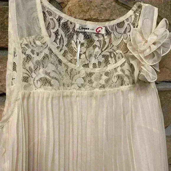 Umgee Women’s Lace Ruffles Sleeveless Elegant Party Loose Cream Mini Dress NEW - Picture 2 of 14